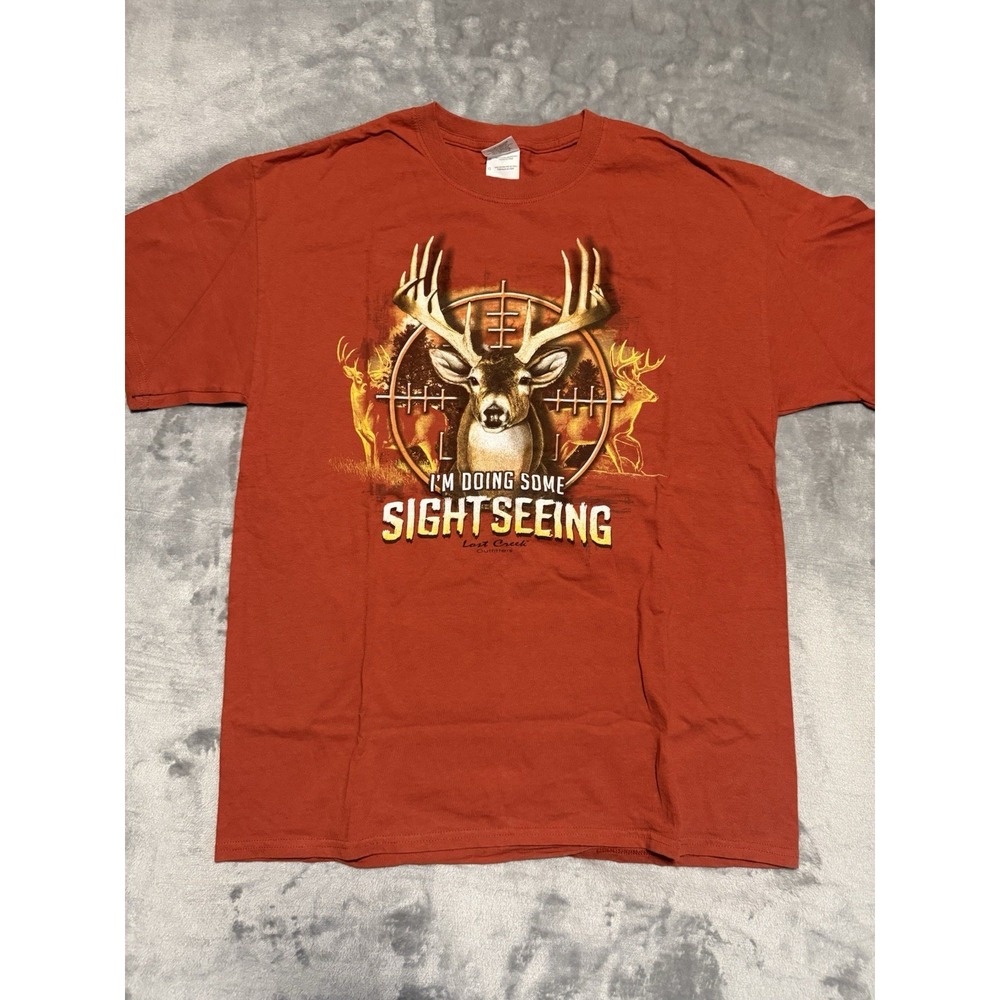 Lost Creek Outfitters T-Shirt Men Large Rust Sight Seeing Hunting Graphic Tee